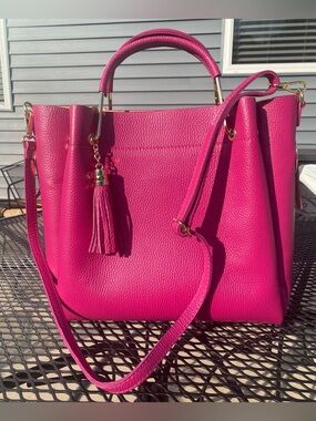 Borse In Pelle 2 Way Handbag In Fushia, Made In Italy Genuine Leather.  NWOT